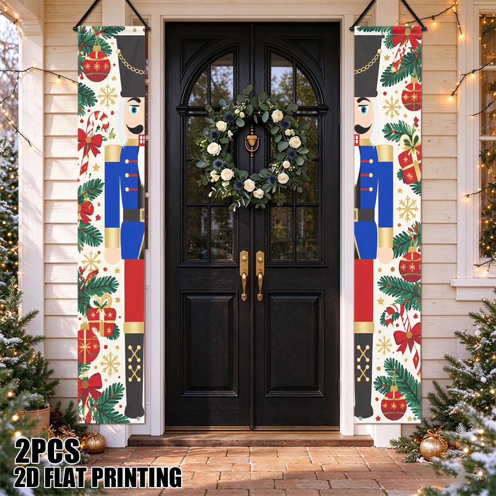 2D Flat, 2D Door Banner, 2D Flat Printing 2pcs Christmas Nutcracker Soldier Door Banners, Porch Signs for Indoor Outdoor Entryway Wall Decoration Seas
