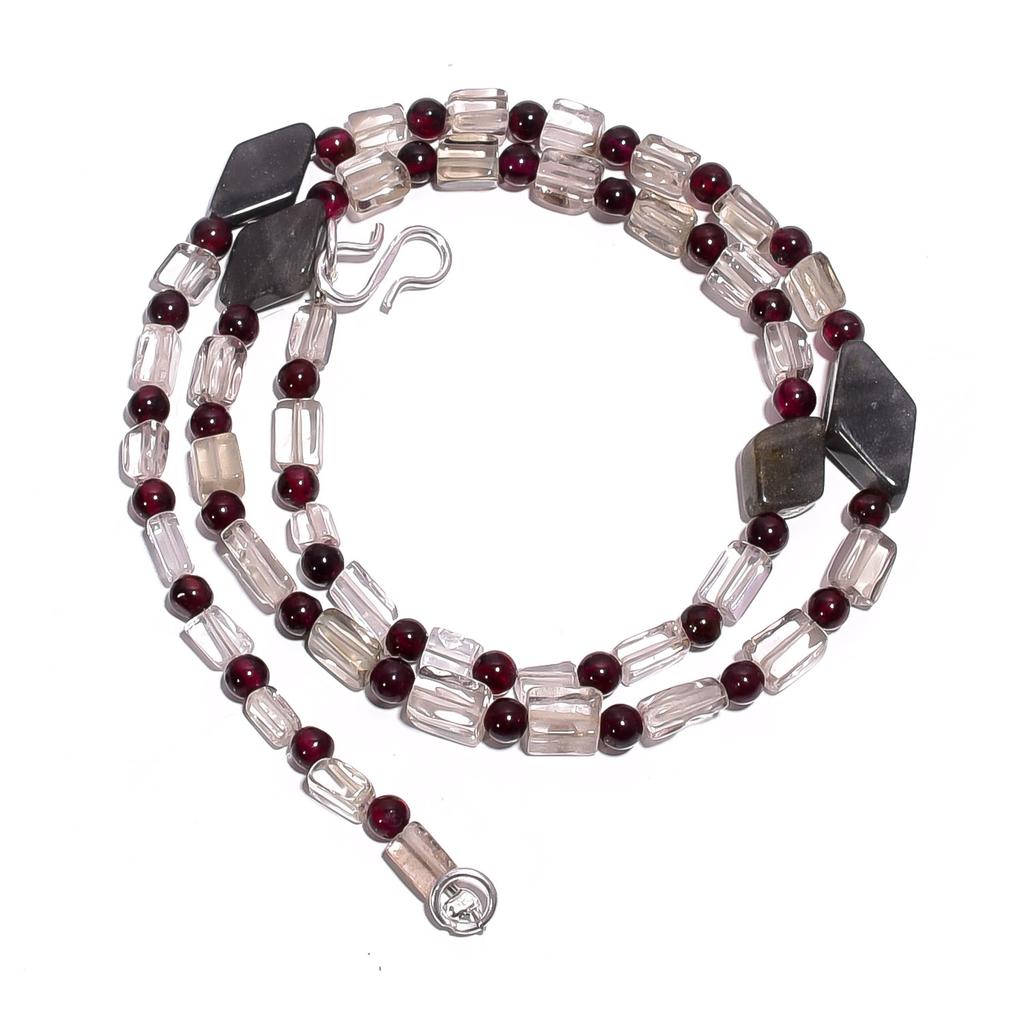 Natural Aventurine Smoky Quartz Garnet Gemstone Smooth Beads Necklace 17" UB4571 UB-4571