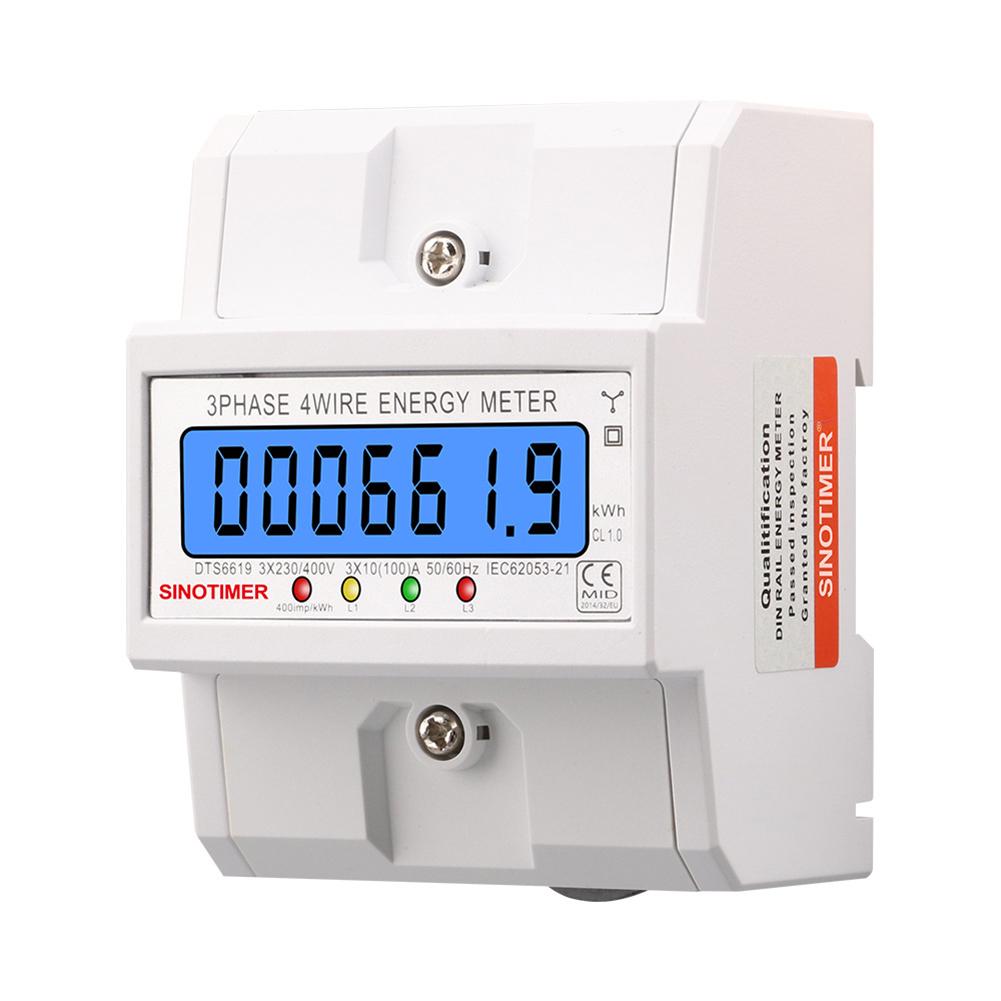 Electric Energy Meter Three Phase LCD Digital Display DIN Rail Mounting 4- Wires Electric Meter Wattmeter AC 3*230/400V 50Hz