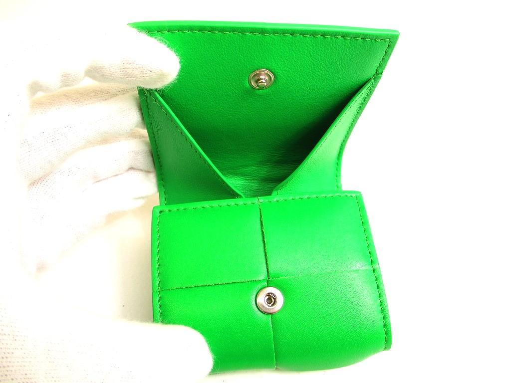 Authentic BOTTEGA VENETA Intrecciato Green Leather Cassette Folded Coin Purse #9950  Refurbished