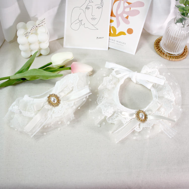 [KIMnyang_deng] Weißes Chiffon-Spitzenband Welpen-, Katzenumhang Foto-Requisiten