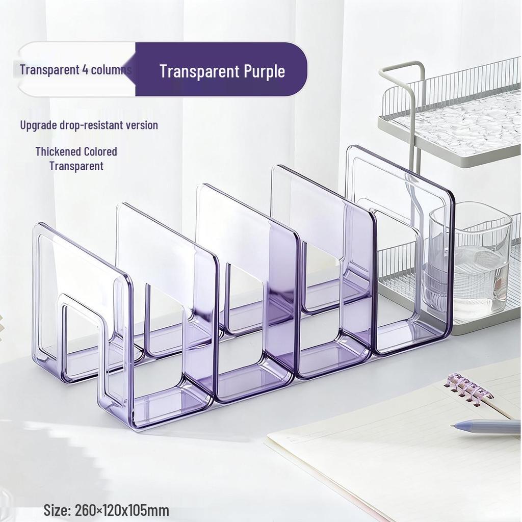 Clear Book Stand & Divider: 4-Grid Desktop File Rack with Clip