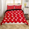 3 Pieces Bedding Set With Zipper Closure Red Heart Duvet Cover Queen Love Heart Pattern White Comforter Covers Set Cute Print