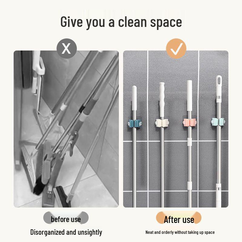 Strong Adhesive Mop & Broom Holder - No-Drill Wall Mount Hook for Bathroom
