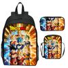 Dragon Ball Aufdruck Rucksack Set 3-teilig, Cartoon Schultasche für Kinder, Leichte Ergonomische Große Kapazität Kinder Buchertasche