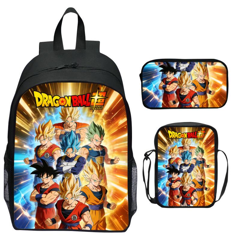 Dragon Ball Aufdruck Rucksack Set 3-teilig, Cartoon Schultasche für Kinder, Leichte Ergonomische Große Kapazität Kinder Buchertasche