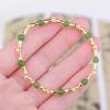 Bracelet Plaqué Or Argent 925 Bambou & Perles Jaspe 4mm avec Jade Hetian pour Femmes
