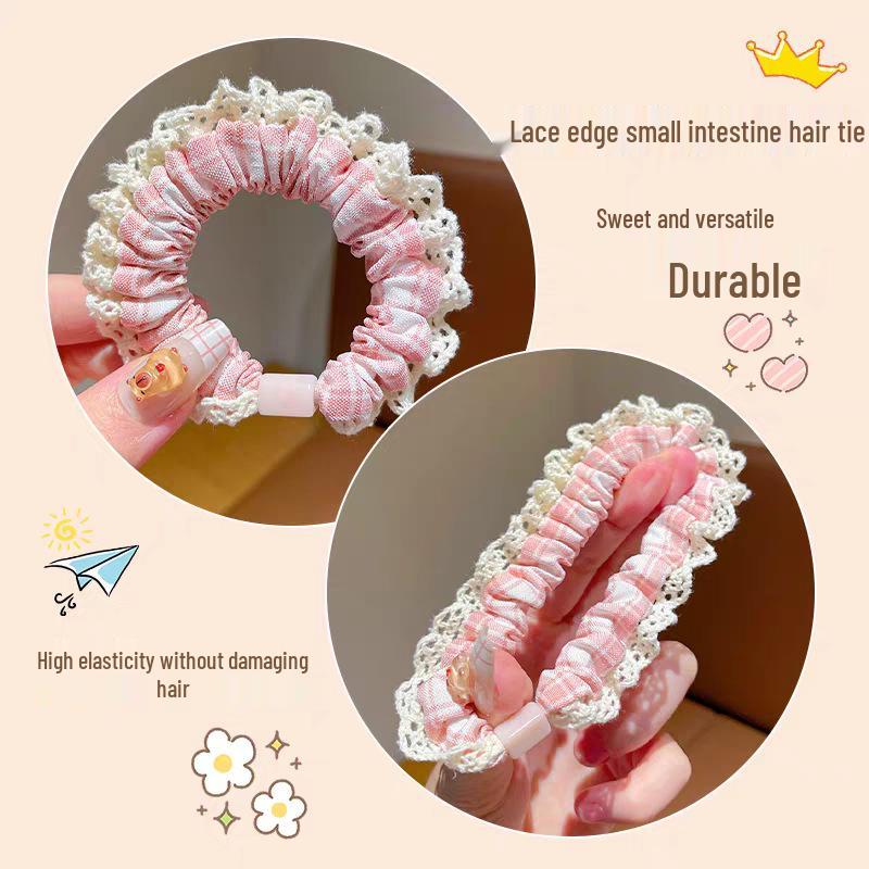 2025 Gumička do vlasů s krajkovým okrajem a sladkou vůní – Dámská gumička ve stylu tenkého střeva na drdoly a vlasové doplňky