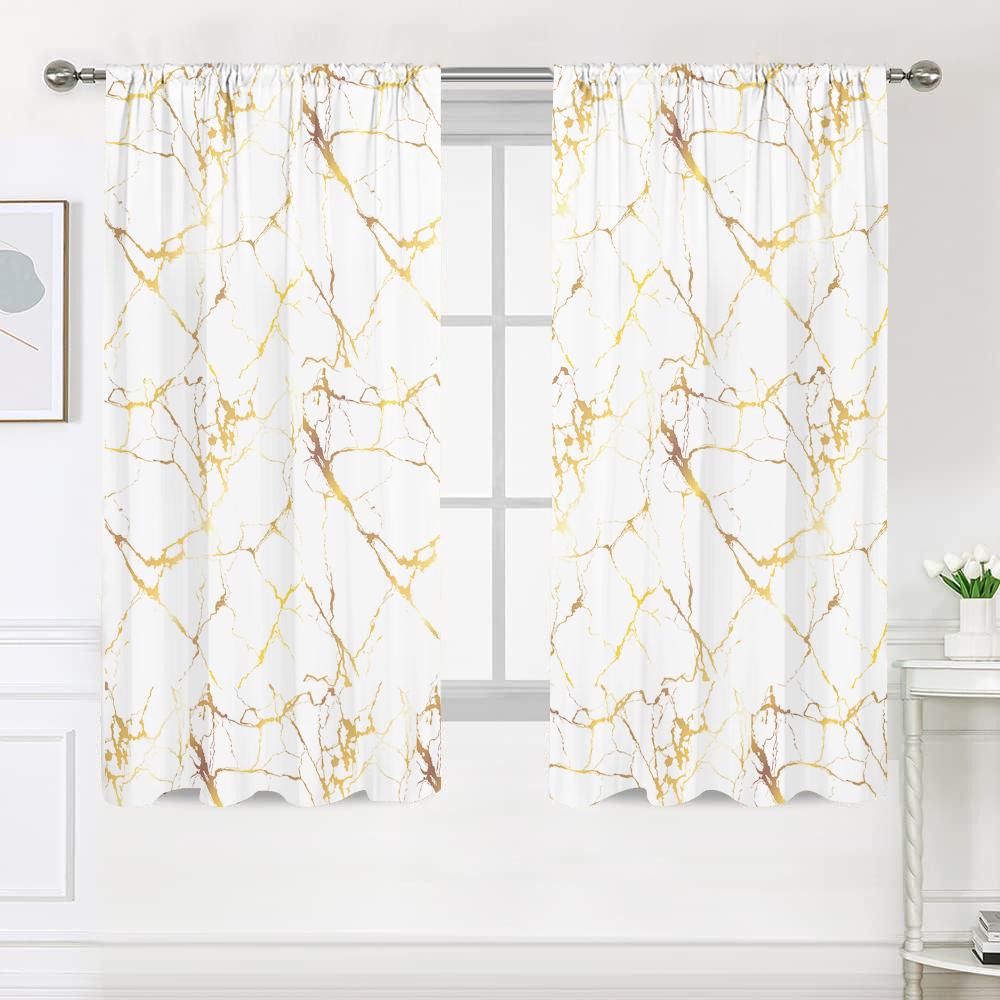 2 Stück, luxuriöse Goldmarmor-Textur Folienvorhänge - halbverdunkelnd - geeignet für Wohnzimmer, Schlafzimmer, Küche, Heimdekoration