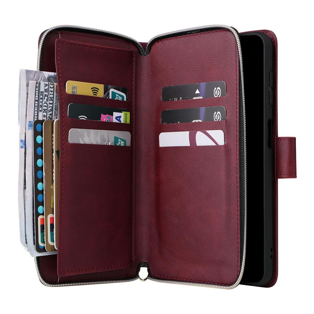 For Samsung Galaxy A37 5G Case Zipper Pocket 9 Card Slots PU Leather Phone Cover with Hand Strap