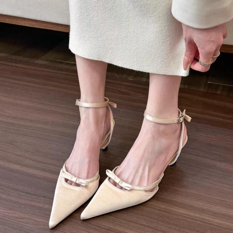 

Мода Новые женские туфли-лодочки с пряжкой на щиколотке и ремешком на щиколотке Дизайнерские туфли с бантом и острым носком на тонком каблуке Туфли-мюли с открытой пяткой Tacones Mujer 35