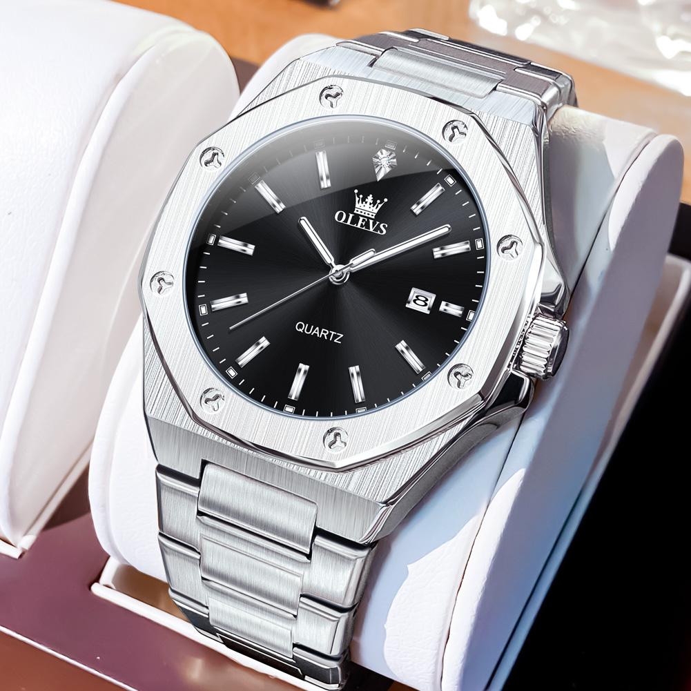 OLEVS Octagonal Dial Men's Watches Classic Fashion Quartz Watch for Man Waterproof Luminous Gold Stainless Steel Date Watch