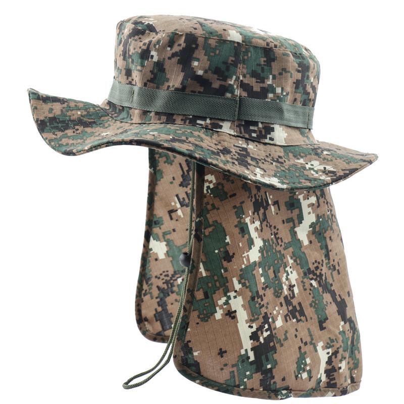 

Men s and women s outdoor camouflage sun protection hat neck protection devil hat sunshade UV protection bucket hat leaf shawl hat One Size