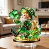 Yousheng 2Pcs Gnome Clover Ornaments, 2D Acrylic St. Patrick Day Ornament with Base, Shamrock Irish Table Centerpiece for Festive Holiday Desktop