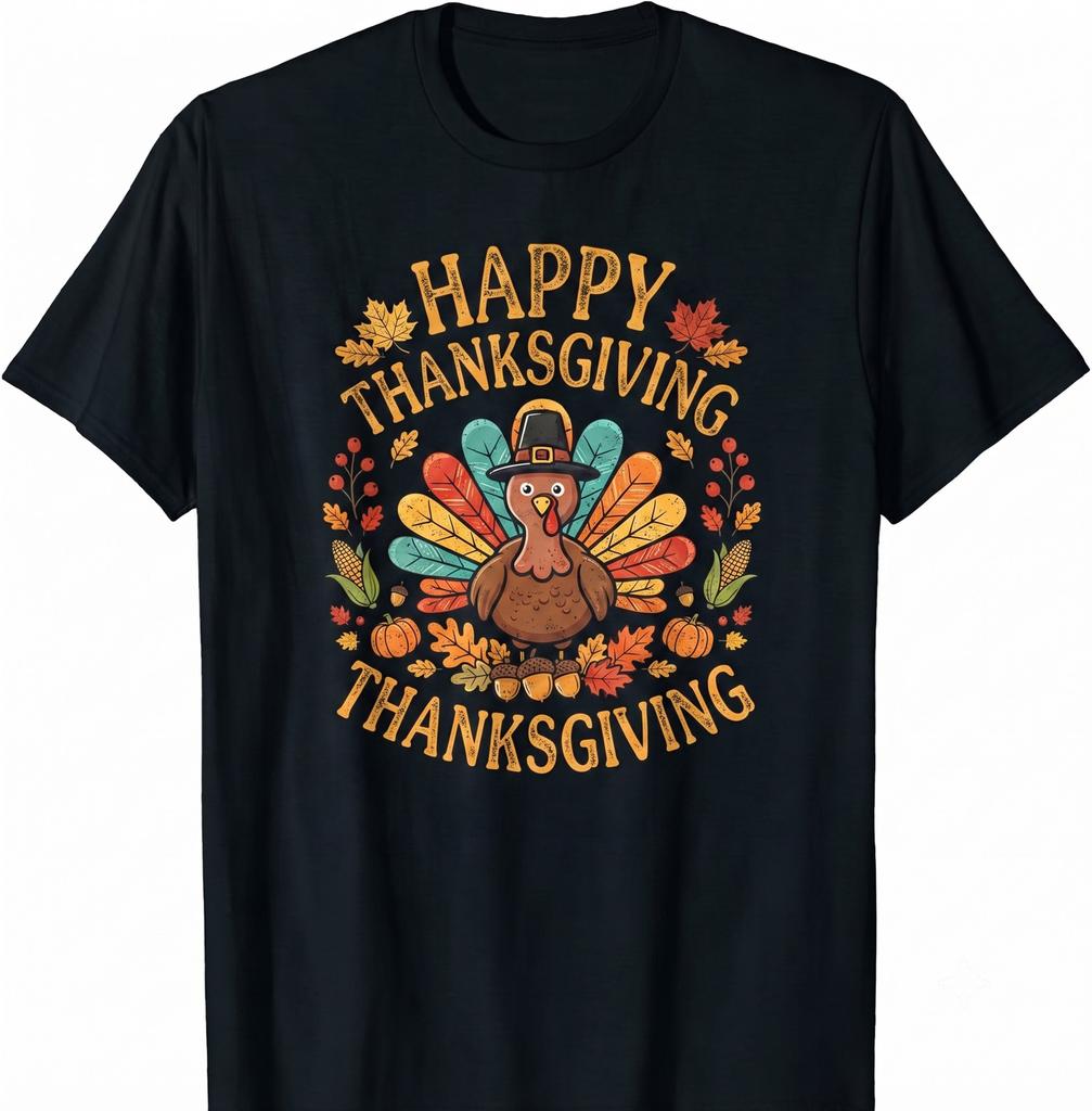Vintage Thanksgiving Turkey Wreath And Autumn Elements T-shirt For Men Women