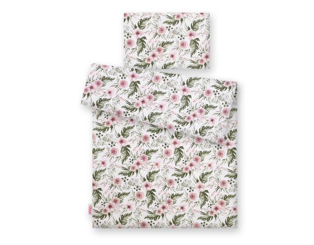 Kinder-Bettwäsche-Set 2-teilig Baumwolle 135x100 cm - rosa Pfingstrosen