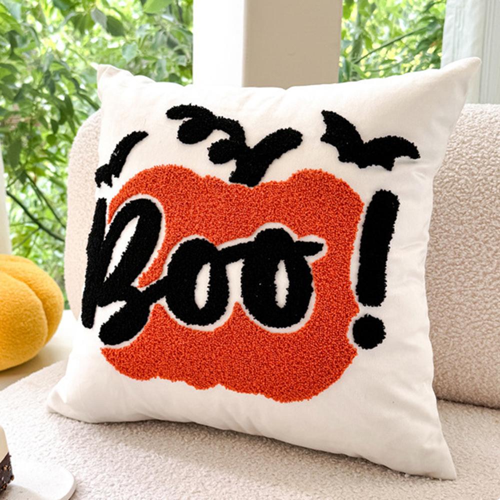 45x45cm Embroidered Halloween Pillowcase Cojines Orange Pumpkin Spider Web Throw Cushion Covers Headboard Pillowcases Decor Home