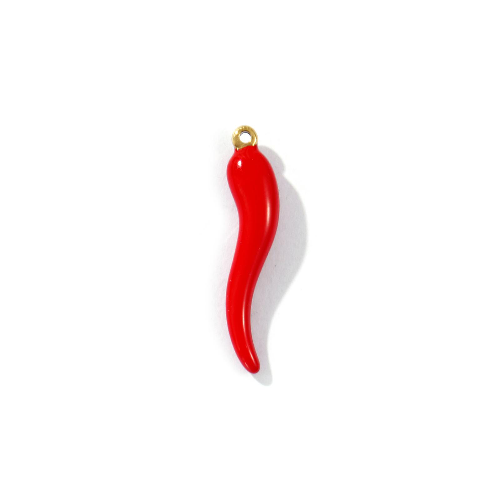 2PCs Waterproof 304 Stainless Steel Charms Red Enamel Cornicello Italian Horn Chili 18K Gold Plated Pendants Necklace DIY Making