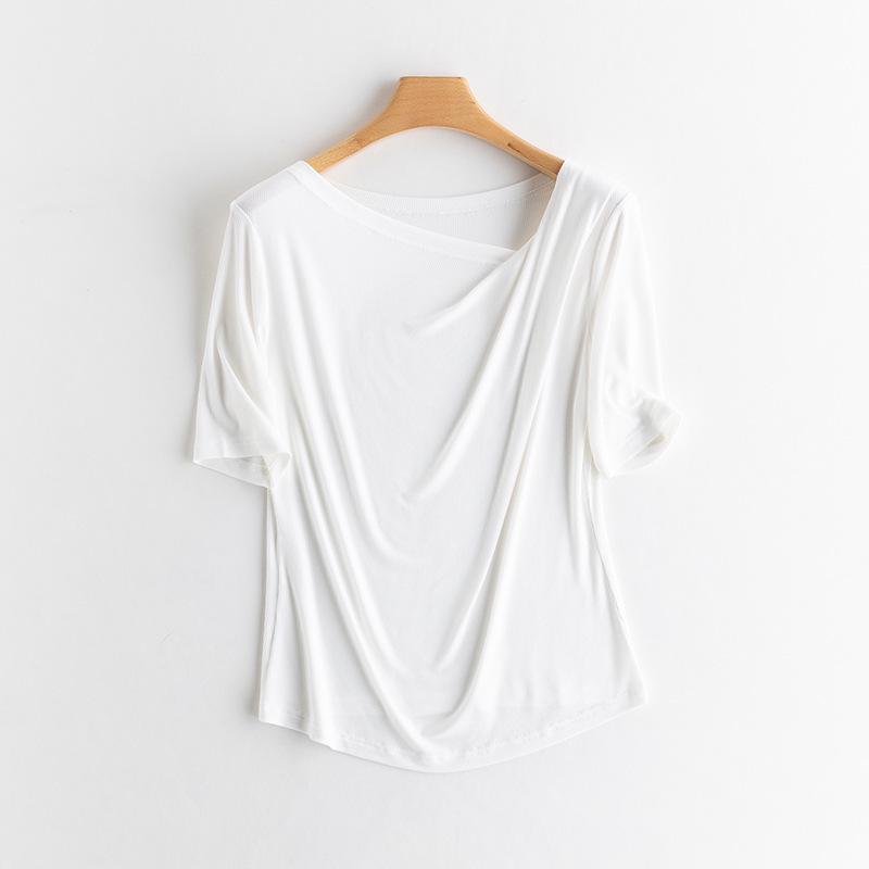 

Yu Yue 2025 Summer Mulberry Silk Cowl Neck French T-shirt - Cool, Comfortable, Breathable Short Sleeve S белый