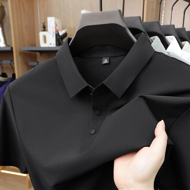 Men s Seamless Polo Shirt Breathable Nylon-Spandex Blend Reinforced Collar & Matching Buttons XS чёрный