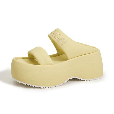 Fashion 8CM Microfiber Leather High Brand 2025 Summer Chunky Sneaker Slip On Sandals Beach Slipper Shoes Comfy Booties Fashion Women