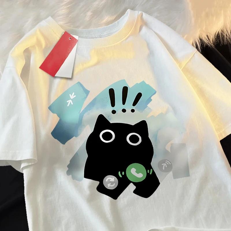 Voice Call Black Cat Graphic Printed T Shirt Summer Women Casual Short Sleeves T-Shirt High Street Female O-Neck Streetwear Tees
