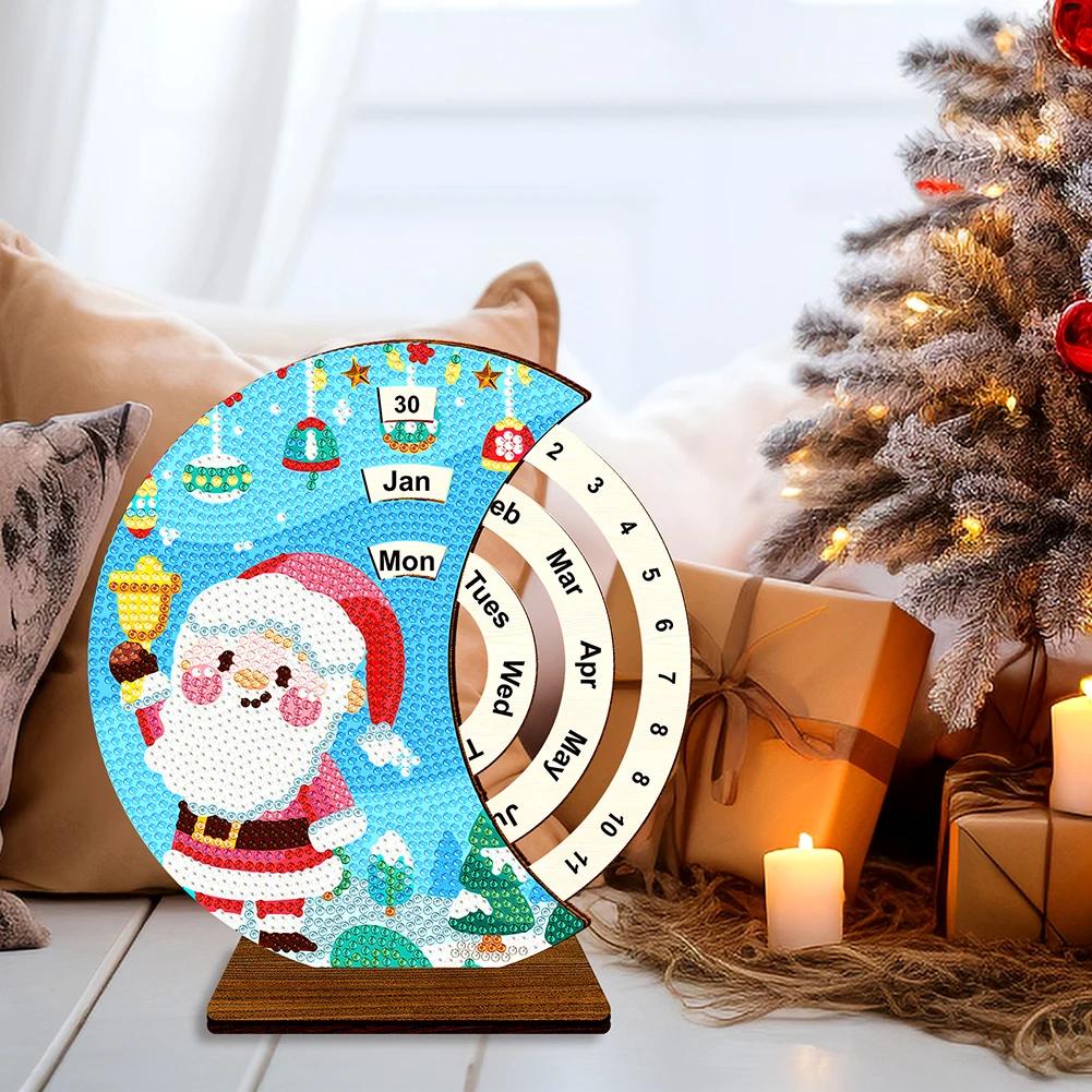 Diamond Art Rotierender Kalender Schreibtischdeko-Set Holz 5D DIY Diamantmalerei Schreibtischkalender Weihnachtsgeschenk für Heimdekoration