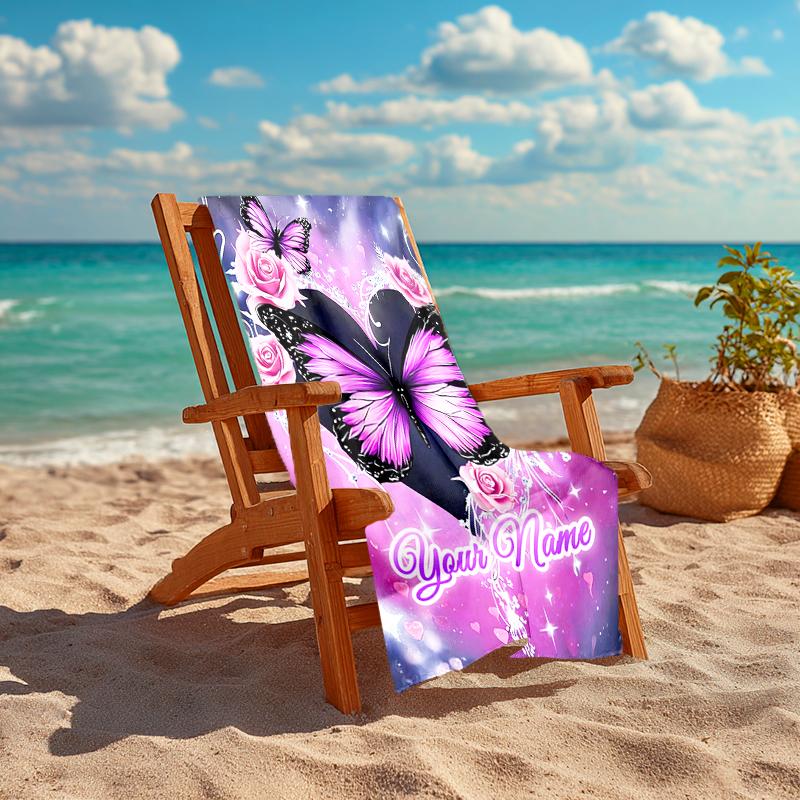 1PC Custom Name Butterfly Dreams Beach Towel Highly Absorbent And Sand-Resistant Towel for Swimming, Pool, Yoga, And Travel Lightweight
