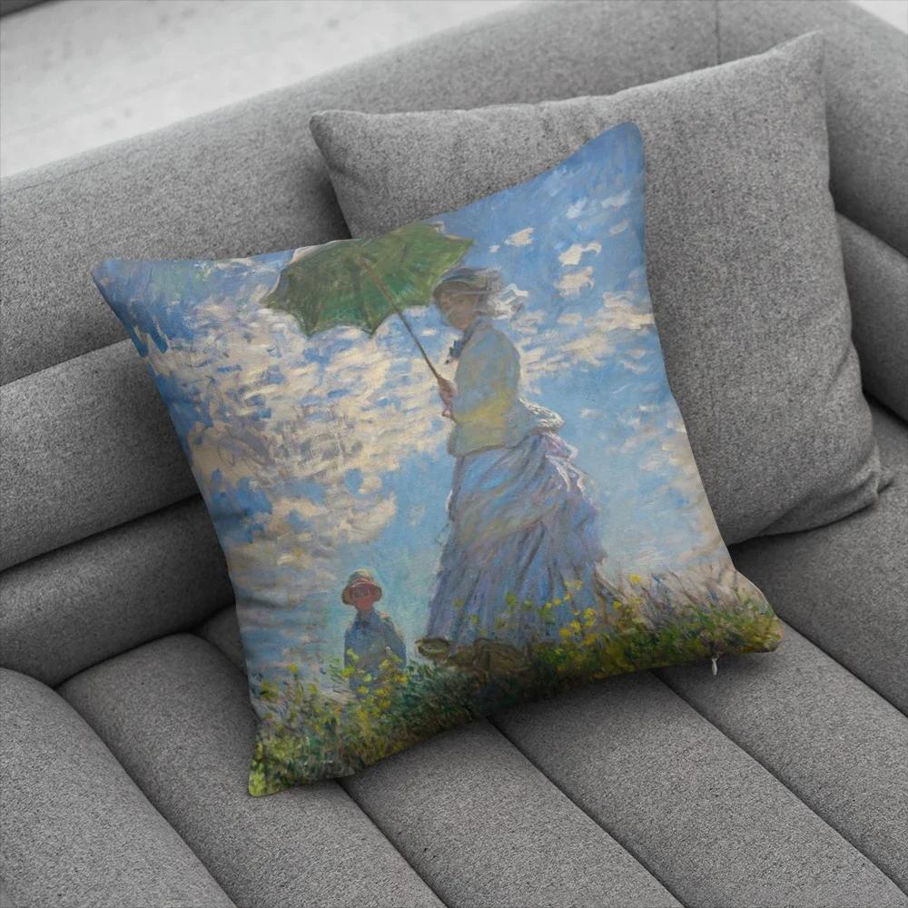 Oil Painting Decorative Pillowcases Sky Self-Portrait Sunflower Sofa Bedroom Bedside Double-Sided Cushion Cover