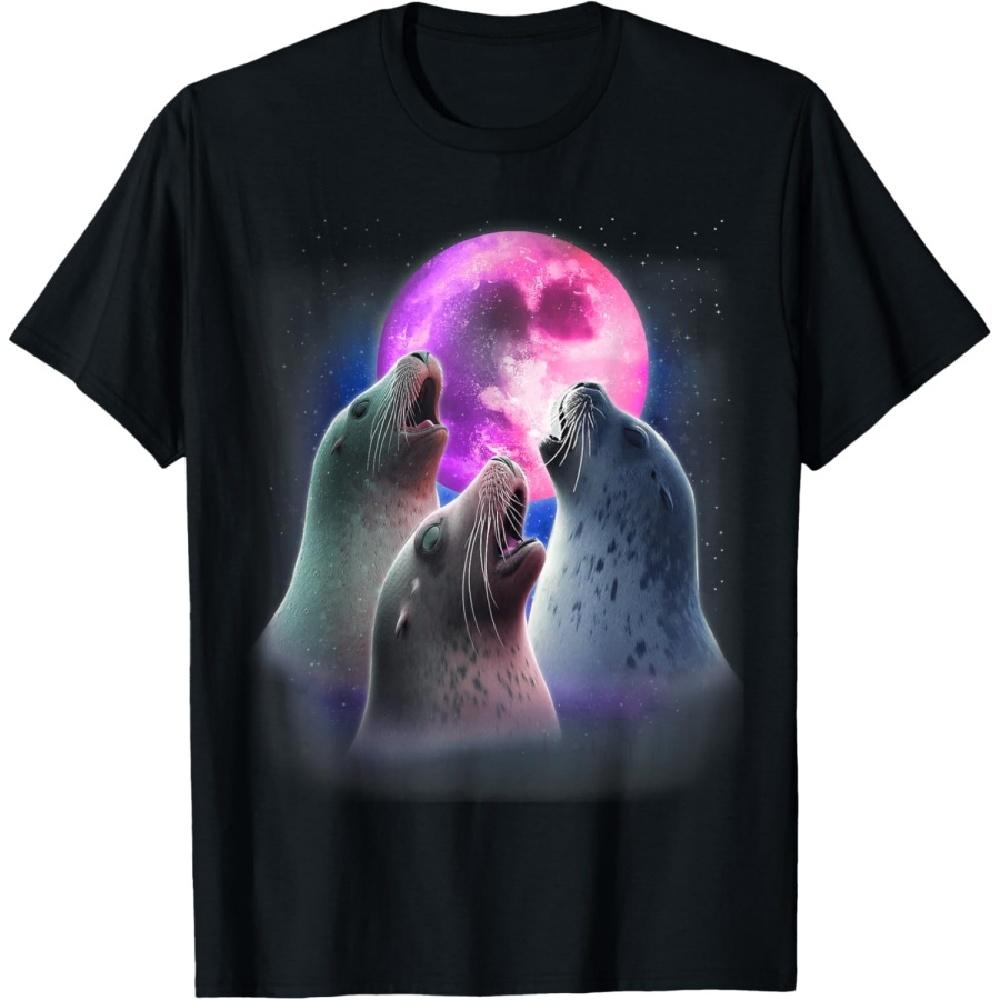 

3 Seals Howling At The Moon Funny Seal Sea Lion Animal Lover T-Shirt XXXXXL