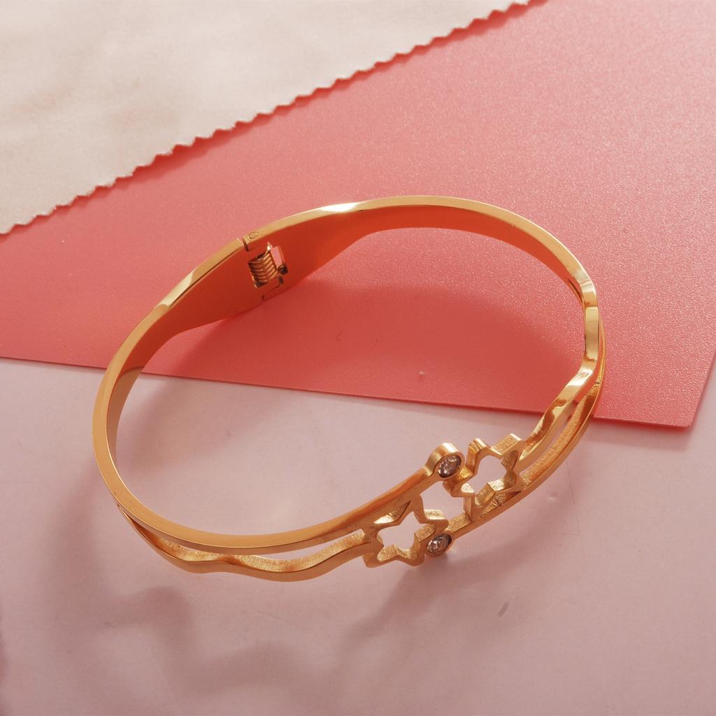 Women Titanium Steel Hollow Out Flower Bracelet Bangles