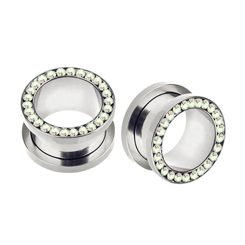 1 Paar Mehrfarbiger Kristall Ohrstecker Stahl Schraubverschluss Dehner 8g ( 3mm ) - 1 " ( 25 mm ) Dehnstab Tunnel