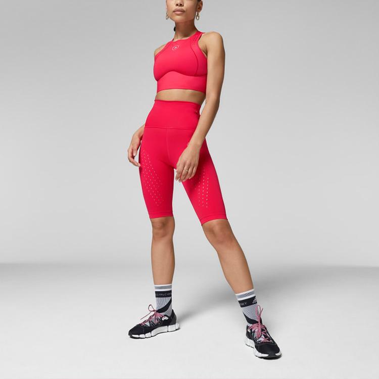Adidas X Stella McCartney Collaboration Solid Logo Print Straight Leg Fitness Shorts Women Shorts Red GU9489