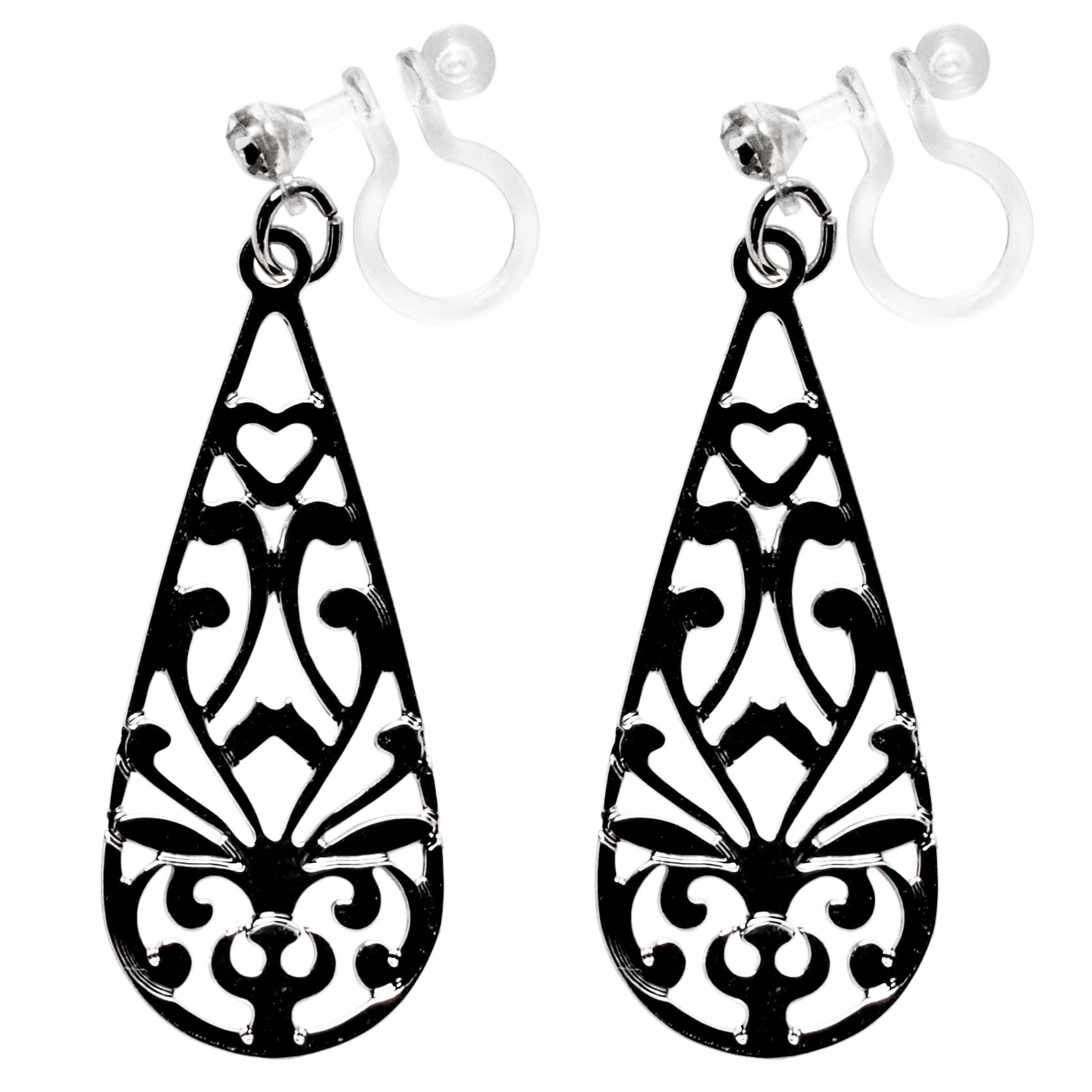 

openwork resin Miyabi Grace Women s earrings, non-pierced earrings, popular, painless, silver, dangling, teardrop, pattern, filigree, elegant,
