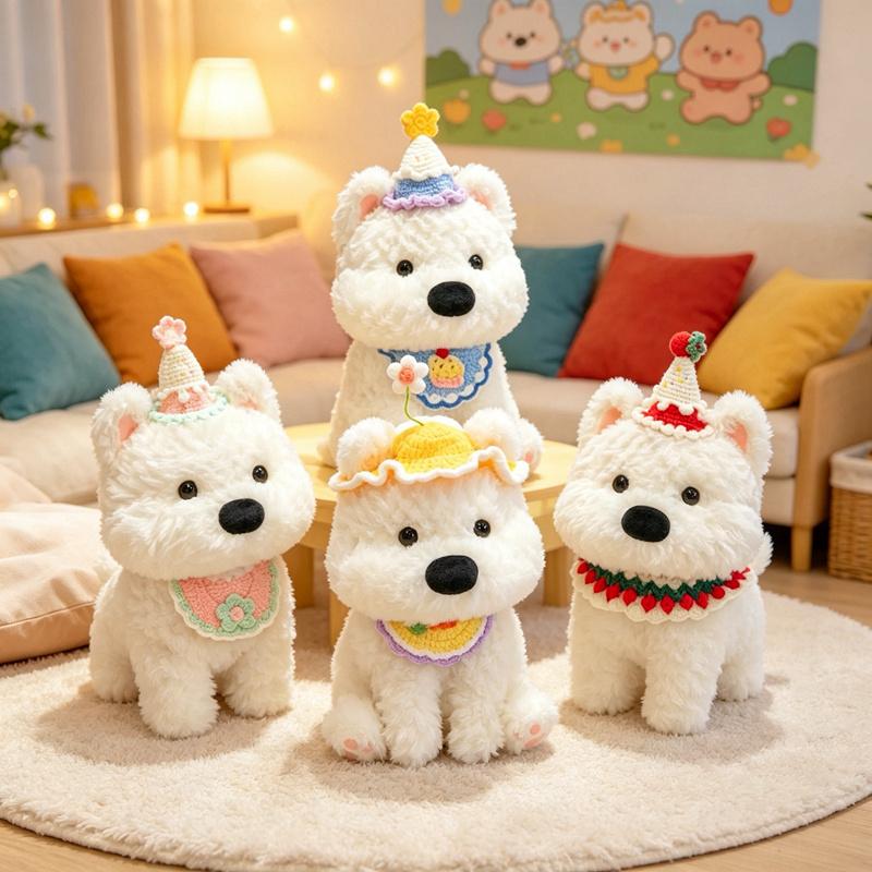 West Highland White Terrier Plush Toys White Dog Stuffed Doll Adorably Room Decor Toys Accompany Sleep Toy Kids Birthday Gifts