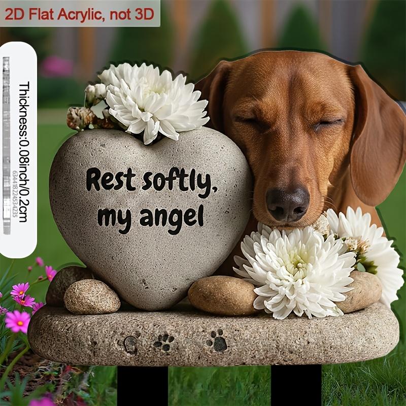 Acrylic Dog Memorial Plaque with Heart Stone Decor, 2D Flat Design for Garden & Small Dog Area, with Planter Ornament, Ideal Outdoor Yard Decoration