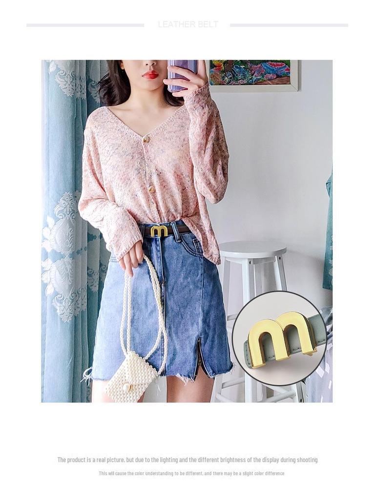 M Letter Genuine Leather Women's Belt - Versatile for Casual Pants, Skirts, and Jeans