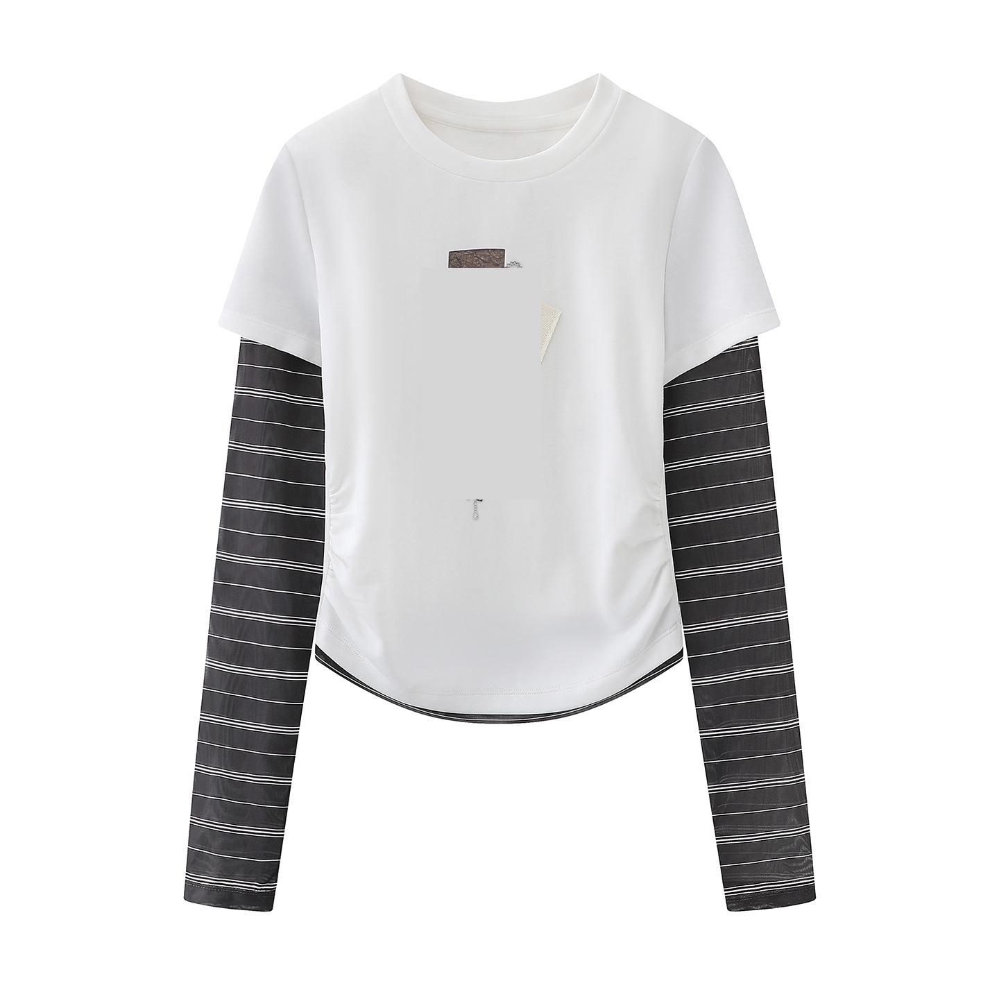 2026 Spring Women s College Style Color Block Letter Print Layered-Look T-Shirt Medium белый