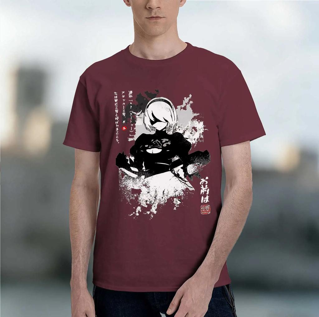 Nier Automata 2b 2026 New Fashion Heavyweight Hot Selling Retro Printed Pattern Fun Round Neck Tshirt For Daily Comfort