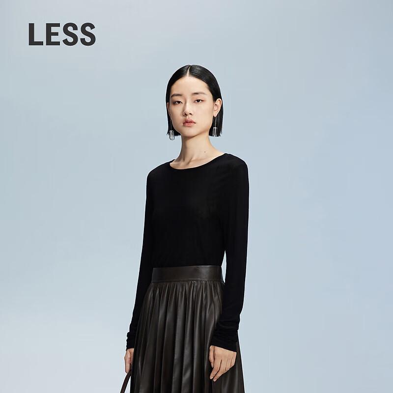 LESS Women s Irregular Round Neck Slim Fit Long Sleeve T-Shirt S