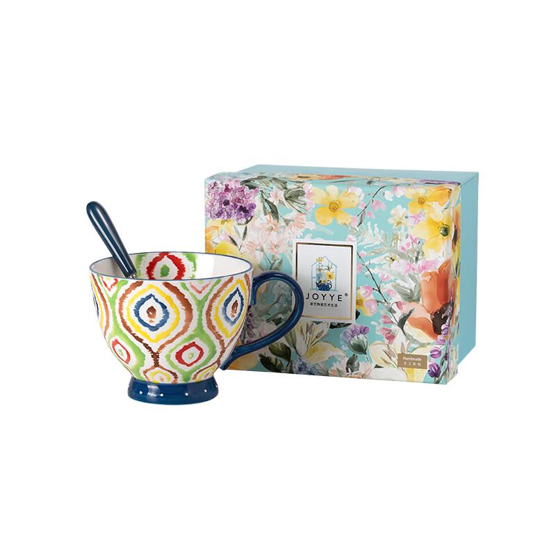 JOYYE Geometric Ceramic Mug with Spoon Set