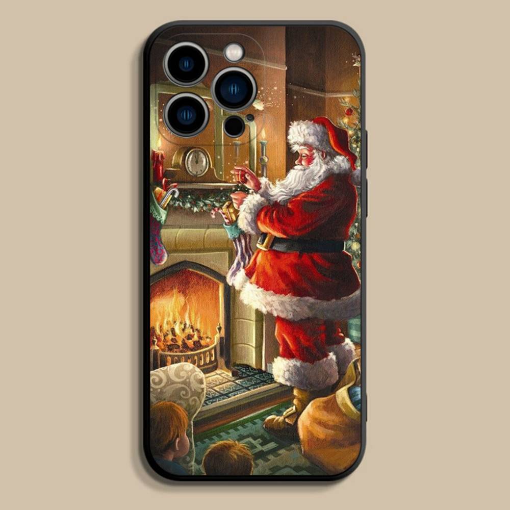 Christmas Santa Claus Phone Case For iPhone 17,16,15,14,13,12,Pro,Max,Plus,E,SE4,Air,Mini Black Soft Cover