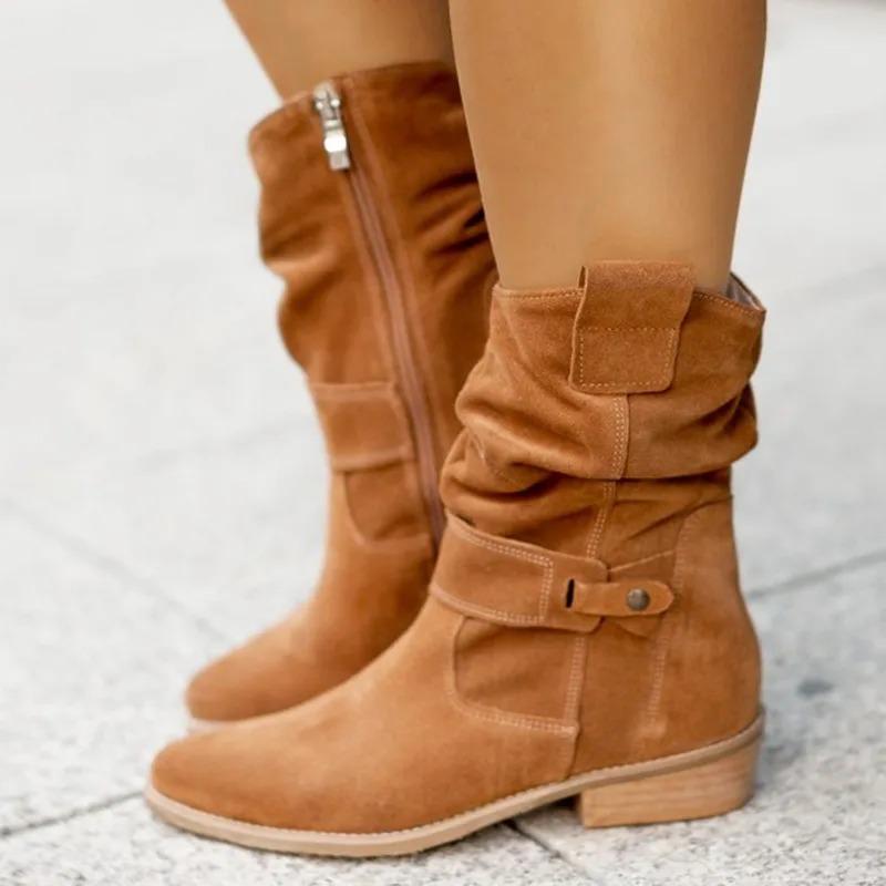 Carnival Low Heel Suede Boots Western Cowboy Boots Women's Ankle Boots Side Zipper Short Boots Stage Role Play Costume Equipment