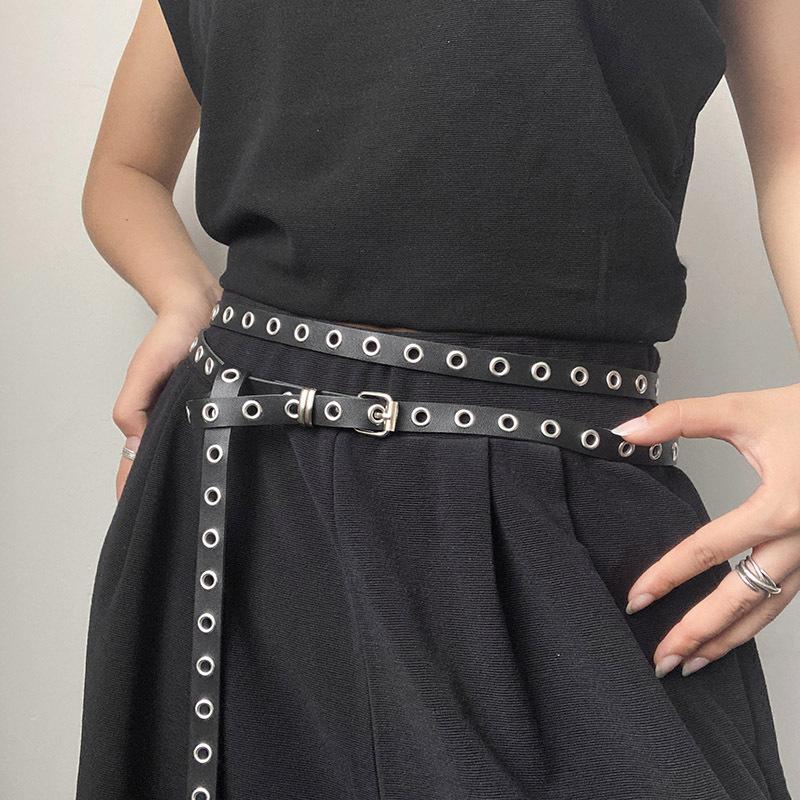 Personality Simple Black Double Circle Belt For Women Pu Leather Waist Belt Fashionable Versatile Dress Jeans Decoration