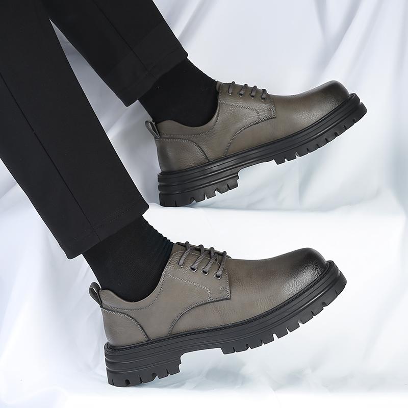 Nowe Męskie Skórzane Buty w Stylu Brytyjskim na Grubej Podeszwie, Outdoorowe, Robocze, Wygodne, Antypoślizgowe i Trwałe, Skórzane Buty z Dużą Cholewką