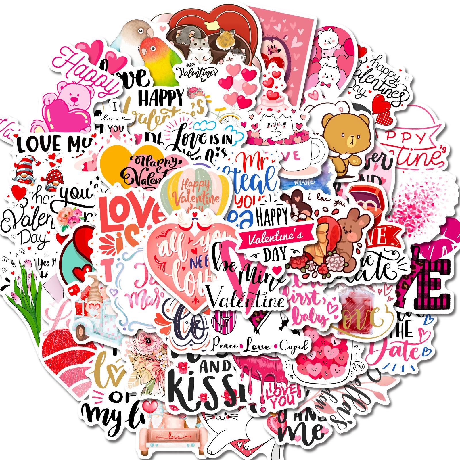 

50 Valentine s Day Stickers LOVE Romantic Confession Suitcase Laptop Scooter Removable Stickers