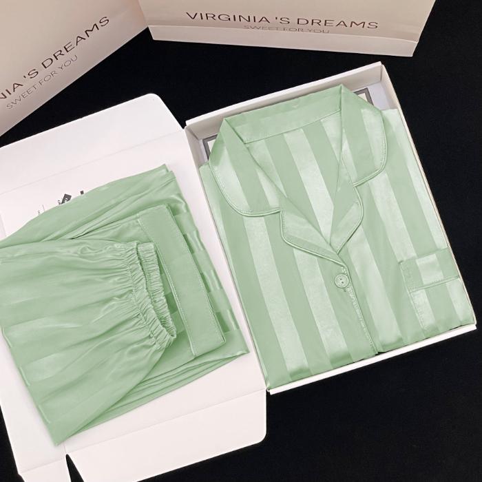 Pyjamas Damen Seiden-Langarmpyjamas Pyjama-Anzug mit Blumendruck Hochwertige Eisseide Kann Draußen Als Pyjama Für Zu Hause Getragen Werden