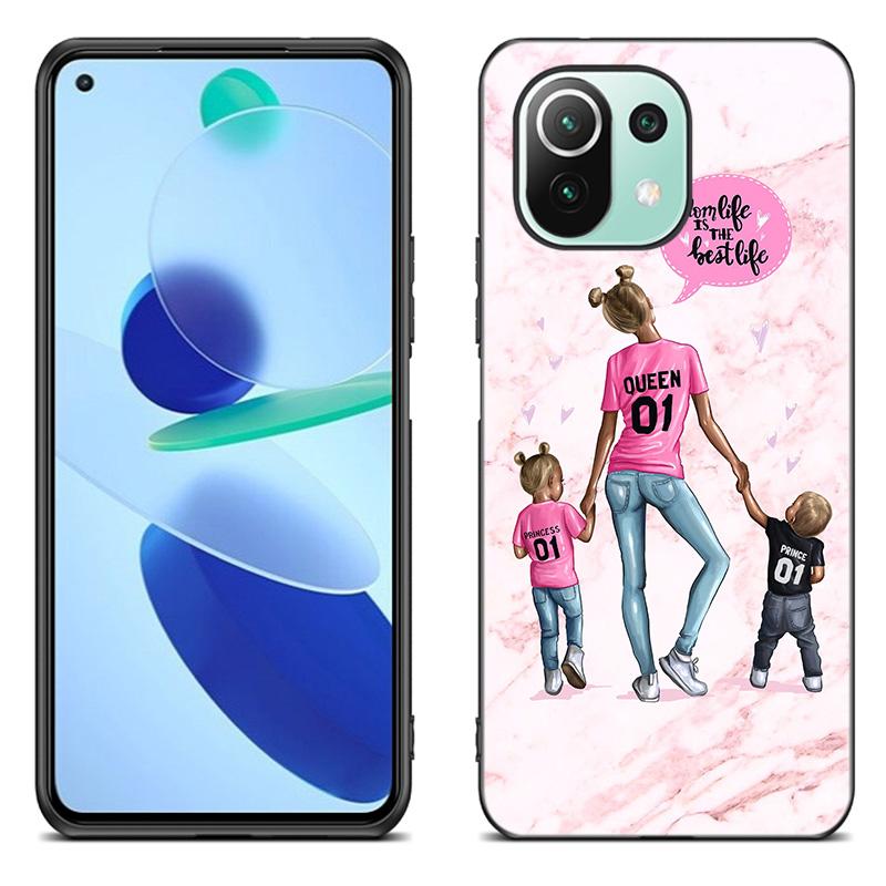 Baby Mom Girl Boy mramorové pouzdro pro Xiaomi Mi 11 Lite NE 11i 10T 11T Pro A2 A3 Lite POCO F3 M3 M4 C31 X3 Pro NFC GT černý kryt