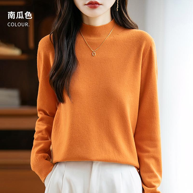 

Women s half-high collar sweater Qinghe cashmere 100% acrylic warm and fashionable autumn and winter L tangerine жовтий колір