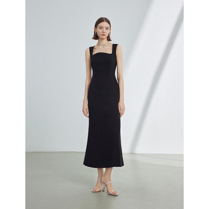 LANGZI French Style Slim Black Mermaid Midi Dress